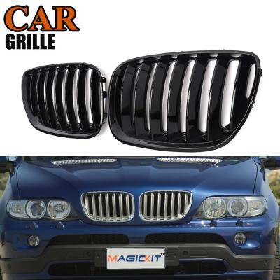 China Gloss Black Front Bumper Kidney Grill ABS MagicKit Pair Grille For BMW X5 E53 Facelift 04-06 for sale