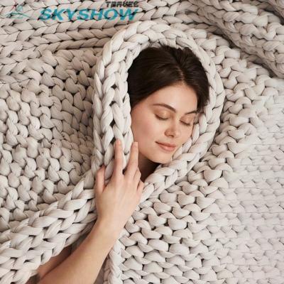 China New arrival wholesale highly breathable super bulky wool knitted weighted blanket anti-static travel coolmax cotton throw blanket for sale