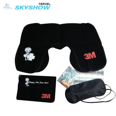 China Airplane Custom Recycle Travel Kits Inflatable Easy Blanket Travel Pillow Set for sale