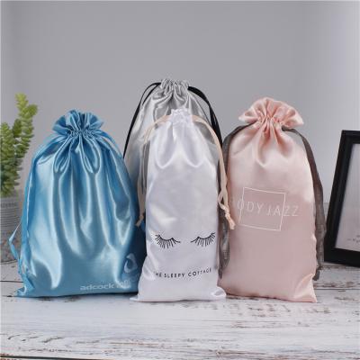 China Custom Shopping Drawstring Hair Lash Wig Gift Drawstring Jewelry Large Silk Satin Bags for sale