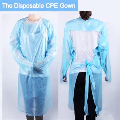 China Laboratory/Hosptial/Food Processing Made In China Disposable Plastic Gown Thumb Loop Cpe Isolation Gowns With Discount for sale