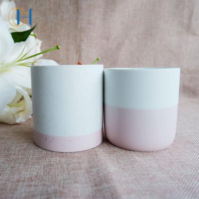 China Blue LOGO Ceramic Concrete Candle Vessel Custom Luxury Wholesale Round Cement Candle Jar Holder for sale