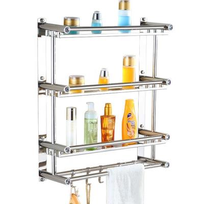 China Wall Mounted Type 3 Layers Multifunctional Stainless Steel Bathroom Towel Storage Wall Mounted Rack for sale