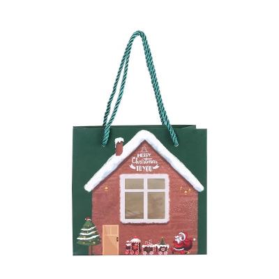 China Recycled Visible Portable Square Materials Christmas Gift Bag Window Paper Bag Packaging Gift Bag for sale