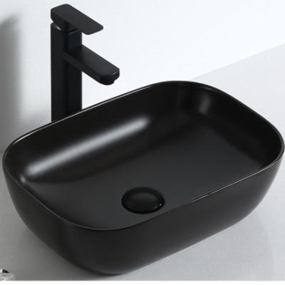 China 2261 Top Living Basin With Faucet Hole Above Mount Black Color Square Ceramic Basin for sale