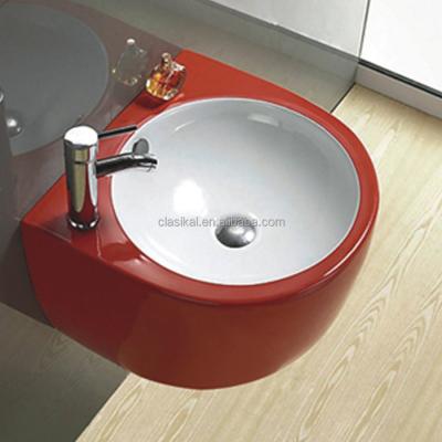 China Broom Sinks UK Standard Good Quality Red Fashionable Ceramic Wall Hung Basin for sale