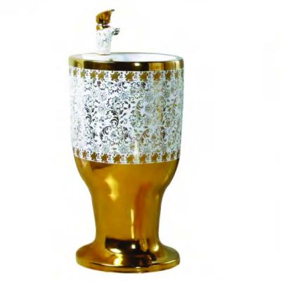 China Luxury Modern Design Gold Color Large Size Round Ceramic Pedestal Wash Basin for sale