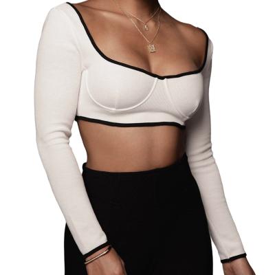 China Anti-wrinkle factory direct sales of new spring and summer threaded round neck pullover long sleeve revealing tops for women for sale