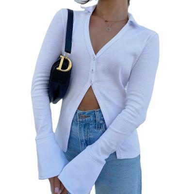 China Anti-wrinkle manufacturers sell 2022 summer new fashion street casual long sleeve solid color lapel cardigan jacket wholesale women for sale