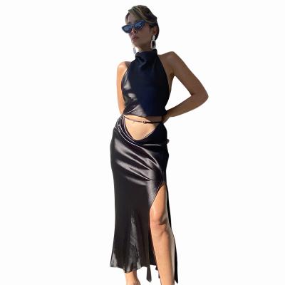 China Wholesale QUICK DRY clothing spring and sleeveless female summer new hanging neck tops long open skirt casual suit for sale