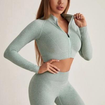 China 2022 New Yoga Spring Yoga Suit High-Waist Breathable Long-sleeved Tight Pants Seamless Zipper European and American Yoga Suit Women's Clothing for sale