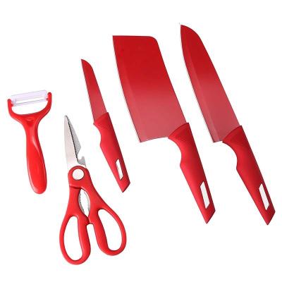 China Hot Selling Red Black Stainless Steel ABS Kitchen Accessories Viable 5 Piece Kitchen Knife Set for sale