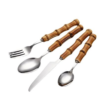 China New Viable Steak Knife And Fork Four-piece Stainless Steel Western Food Utensil Set With Bamboo Handle Business Gift Tableware for sale