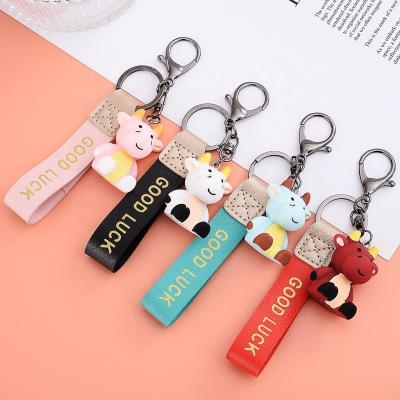 China Leye 2021 Cute New Good Luck Cattle Cartoon 3D PVC Promotional High Quality Soft Rubber Key Chain for sale