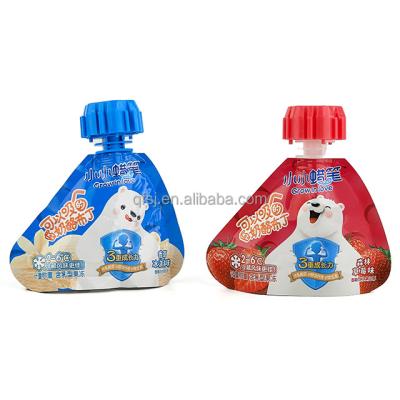 China Barrier Shape Plastic Special Bag Stand Up Fruit Juice Packaging Spout Pouch Ice Cream Pouch for sale