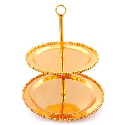 China Christmast Ornament Home and Hotel Christmas Serving Tray Gold Metal Wedding Decorations 2tier Modern Food Holder for sale