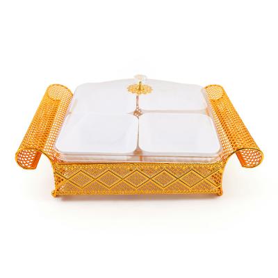 China European Luxury Gold Nut Dish Nut Fruit Candy Box Acrylic Stored Gold Split Box With Lid Household Creative Modern Snack Tray for sale