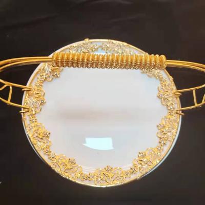 China Metal Gold Luxury Wedding Flat Plate With Handle for sale