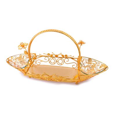 China Christmast Ornament 2022 Outdoor Christmas Decorations New Design Golden Boat Tray With Handle For Serving for sale