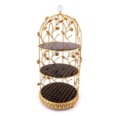 China 2022 Christmast Ornament Christmas Decoration Candy Food Serving Mirror Birdcage Tray Three Layers for sale