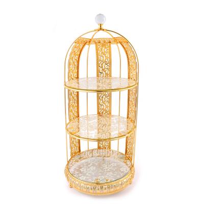 China Nordic modern style promotion gift sets luxury gold plated dessert display stand metal birdcage tray for food serving fruit for sale