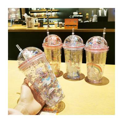 China Super Viable Cute Red Female Straw Crushed Ice Cup Double Cup Girl Quicksand Straw Crushed Ice Cup for sale