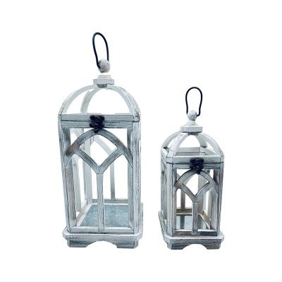 China Home Decor Wooden Lantern with Stainless Steel Top and Handle for Home Decor Clear Glass Jar Candle Holders Table Lanterns for sale