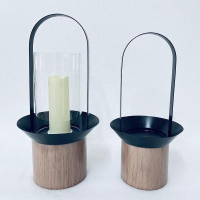 China Home Decoration Iron And Cylindrical Glass-Metal Lantern Set Of 2 With Rounded Corner Handle For Outdoor Side Table Mantel Or Console for sale