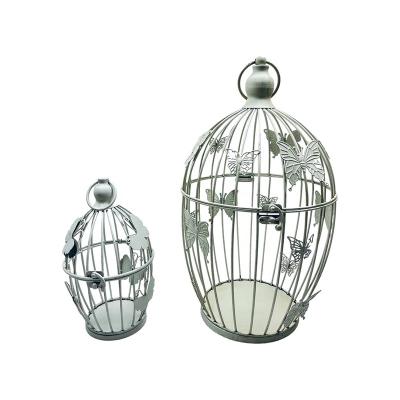 China Nordic Art Garden Wedding Decorative Hanging Iron Birdcage Metal Wire Lantern Candle Holders Home Decoration for sale