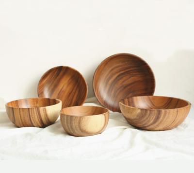 China Sustainable Products Home Kitchen Walnut Japanese Children's Whole Wooden Bowl Salad Bowl For Kids for sale