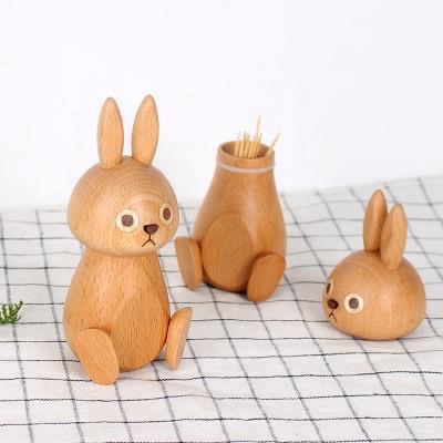 China Stored Toothpick Box For Restaurant Home Office Personalized Wooden Animal Rabbit Toothpick Holder for sale