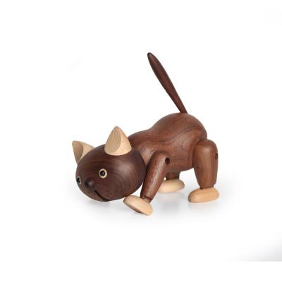 China Europe Design Original Wooden Craft Products Lovely Cat Figurine Wooden Animal Toy/Doll for sale