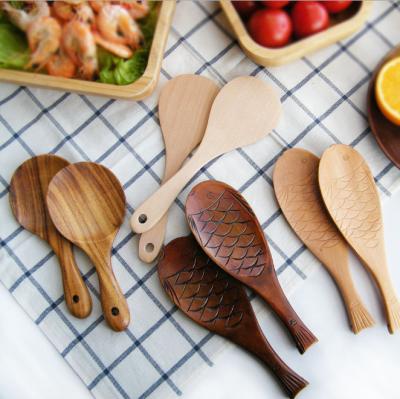 China Viable Simple Style Wooden Rice Spoon Solid Wooden Fish Shaped Household Goods Practical Dinner Spoon for sale