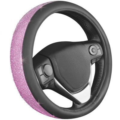 China Bling Non-Slip and Abrasion Resistant Steering Wheel Cover with Crystal Diamond Sparkling Car SUV 15 Inch Breathable Anti-Skid Auto Steering Wheel Protector for sale