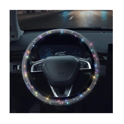 China Diamond Leather Steering Wheel Cover Bling Non-slip and Abrasion Resistant Universal Fits 15 Inch Car Wheel Protector for sale