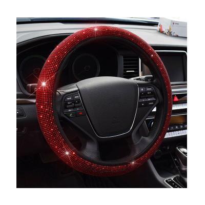 China Anti-Slip and Abrasion Resistant Diamond Leather Steering Wheel Cover for Women Girl with Bling Crystal Rhinestones Universal Fit 15 Inch Car SUV Wheel for sale