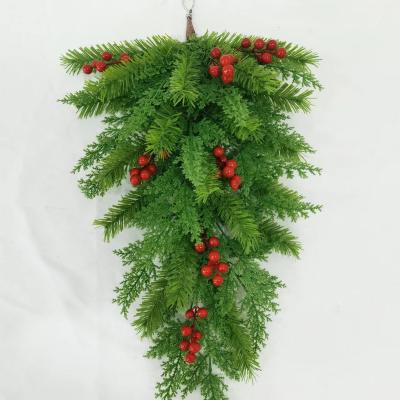 China Artificial Chirstmas Decor Plant Winter Decoration Pine Needle Pine Conewith Kapok Leaves And Berry Red Tear Booty For Wall Hanging Christmas for sale