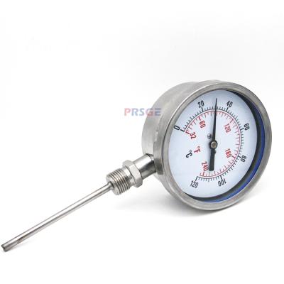 China Can be made to a zero setting screw SUPER SEP Quick Shipping All Stainless Steel Bimetal Dial Thermometer 1/4' NPT 4' Dial with Celsius and Fahrenheit unit for sale