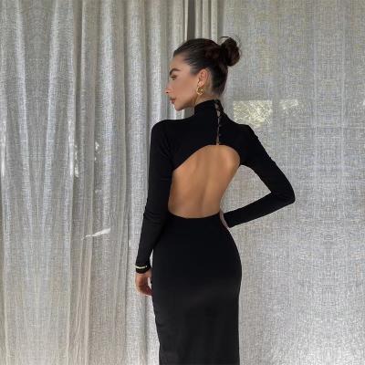 China Factory price breathable black LEXIN white backless bandage dresses with buttons autumn women dress long maxi 2022 for sale