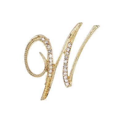 China Link Clip Casual Parts LEXIN Brand 26 Initial Letters A to Z Crystal Rhinestone Brooch Pins Clear For Women Jewelry in Gold or Silver Color Plated for sale