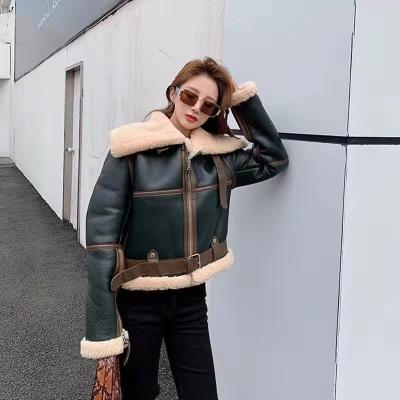 China LEXIN Winter Breathable Women's PU Fur Coats Moto Biker Style Fashion Green Jacket Zipper Thick Warm Lady Outerwear Shorts Leather Fleece T for sale