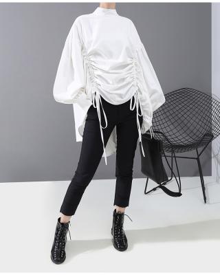 China New LEXIN Breathable Spring Ruffled Long Sleeve Shirt With Collar Women's Improved Chinese Asymmetrical Medium And Long Shirt for sale