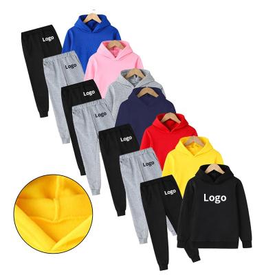 China Breathable/Fitness/Sports Fleece Kids Sweat Suits Solid Color Hooded Hoodie Children Jogger Sets Outdoor Kids Pullover Sport Pieces Sweatsuits Both for sale