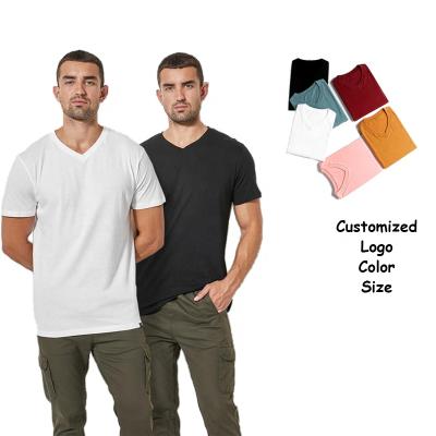 China Hot Selling Streetwear Oversize Men's Anti-Wrinkle Hip Hop T-shirt Drop Shoulder T-shirt Refine White Men's V-Neck Oversized Tee for sale