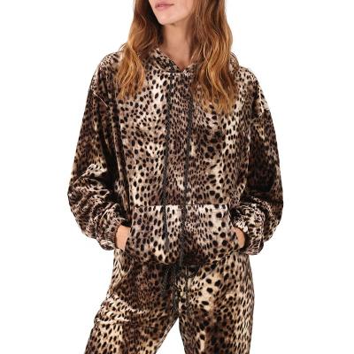 China Newest Design Anti-wrinkle Cheetah Hoodie Drawstring Hooded Sport Anti-Wrinkle Elastic Sweatpants Brown Quick Dry Hoodie And Pants for sale