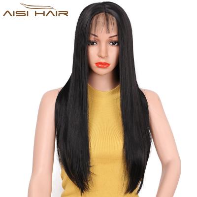 China Natural Black Straight Synthetic Lace Front Wigs With Baby Hair Aisi Wave High Quality Silky Straight Hair Long For Black Women for sale