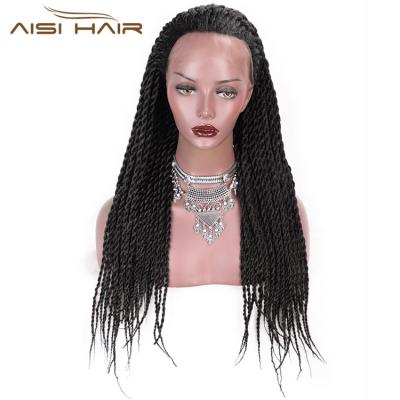 China Long Braids Aisi Hair Twist Long Braiding Lace Front Synthetic Braided Wigs Natural Black High Temperature Lace Front Wigs For Women for sale