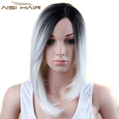 China Colored Silky Straight Medium Straight Black And White Medium Wave Ombre Hair Ombre Length Wave Synthetic Hair Cosplay Wigs for sale