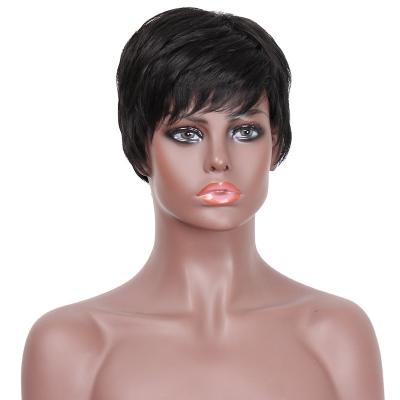 China Wholesale Synthetic Pixie Cut Wig Short Straight High Heat Silky Straight Black Wigs Wave Synthetic With Bangs For Black Women for sale