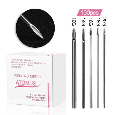 Cina 100Pcs Permanent Piercing Ear Pierce Pre-Sterilized Tattoo Supply Accessories Body Nose Lip Navel Needles 12/14/16/18/20G in vendita